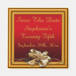 Glamorous Gold Frame & Faux Bow Twenty Fifth Magnet