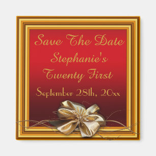 Glamorous Gold Frame & Faux Bow Twenty First Magnet