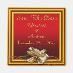 Glamorous Gold Frame & Faux Bow Wedding Magnet