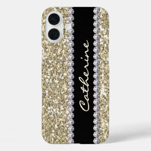 Glamorous Gold Glitter and Gems, Personalized iPhone 16 Plus Case