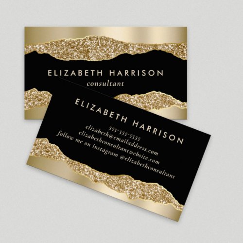 Glamorous Gold Glitter Black Business Card