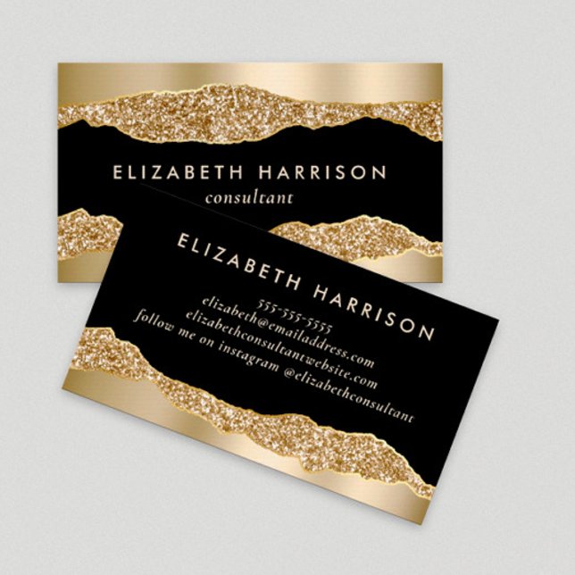 Glamorous Gold Glitter Black Business Card (Creator Uploaded)