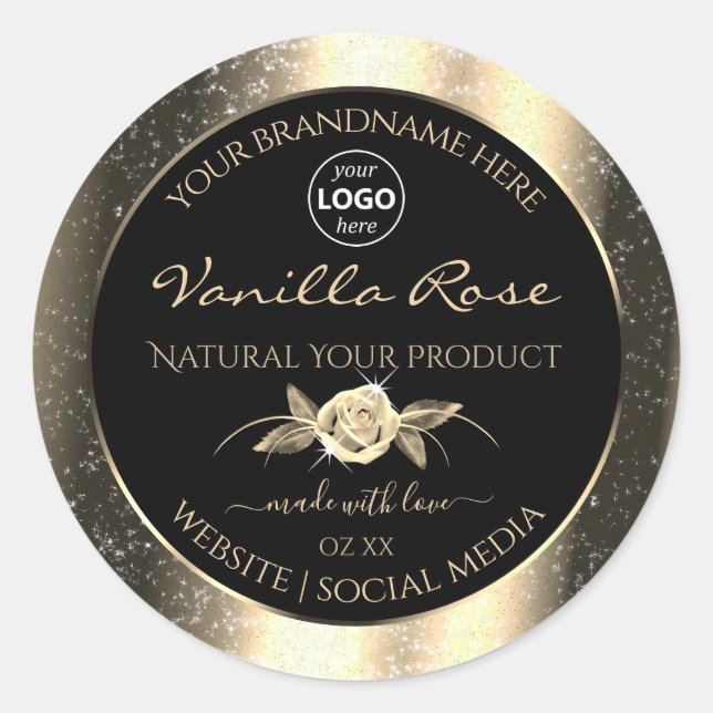 Glamorous Gold Glitter Black Product Labels Logo (Front)