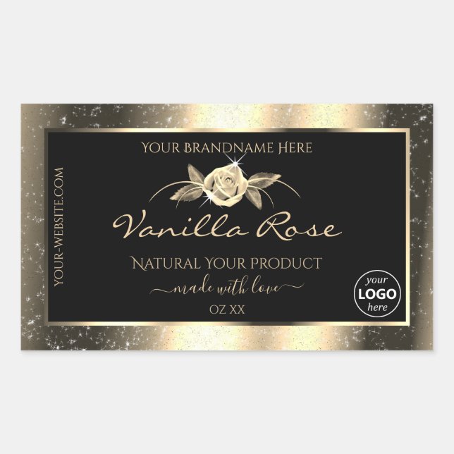 Glamorous Gold Glitter Black Product Labels Logo (Front)