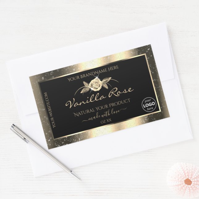 Glamorous Gold Glitter Black Product Labels Logo (Envelope)