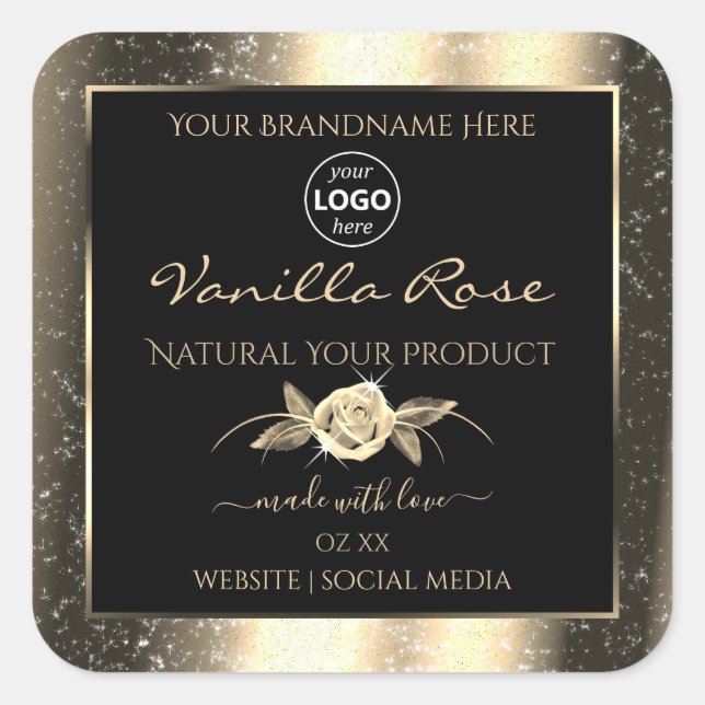 Glamorous Gold Glitter Black Product Labels Logo (Front)