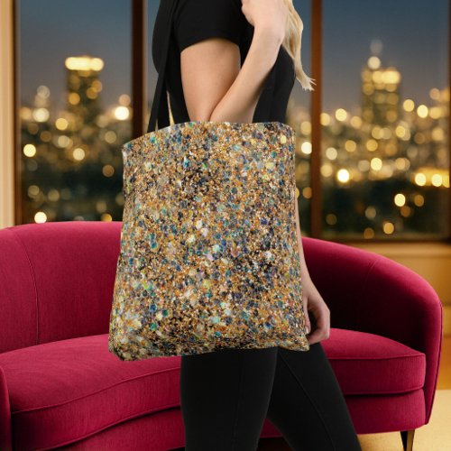 Glamorous Gold Glitter Blue Green Sparkly Sequins Tote Bag