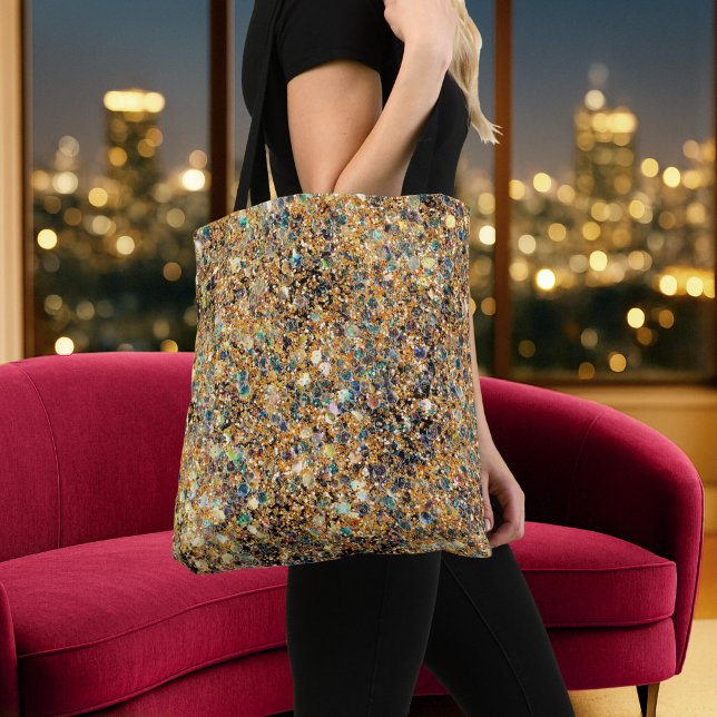 Glamorous Gold Glitter Blue Green Sparkly Sequins Tote Bag (Creator Uploaded)