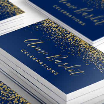 Glamorous Gold Glitter Confetti Navy Blue Business Card by TheSpottedOlive at Zazzle