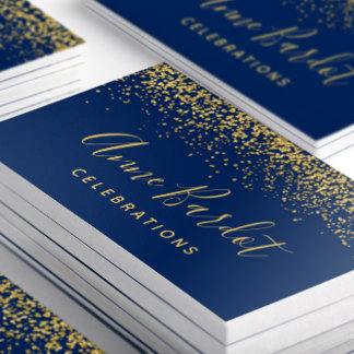Glamorous Gold Glitter Confetti Navy Blue Business Card