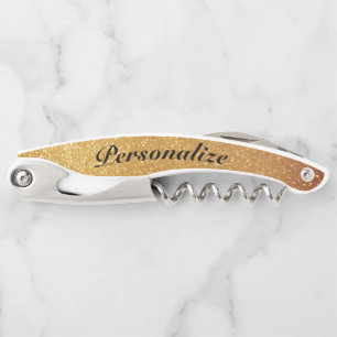 Glamorous gold glitter custom corkscrew opener