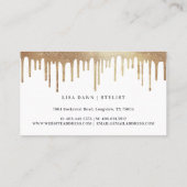 Glamorous Gold Glitter Drip Dark Ink Monogram Glam Business Card (Back)