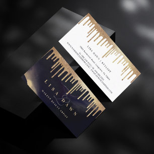 Glamorous Gold Glitter Drip Dark Ink Monogram Glam Business Card
