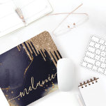 Glamorous Gold Glitter Drip Dark Ink Script Name Mouse Pad<br><div class="desc">An elegant and glamorous mouse pad. The design features a dark moody ink texture background with accents of gold. A faux glitter drip graphic is added to the top of the mouse pad that's customized with your name in a stylish script.</div>