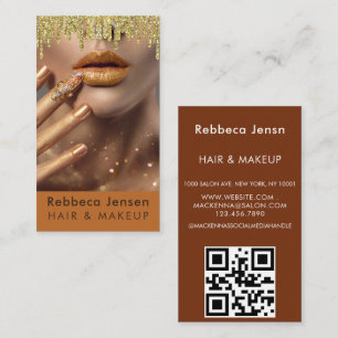 Glamorous Gold Glitter Drip Gold Glam Lips QR Code Business Card