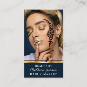 Glamorous Gold Glitter Drip Navy & Gold Glam Lips Business Card