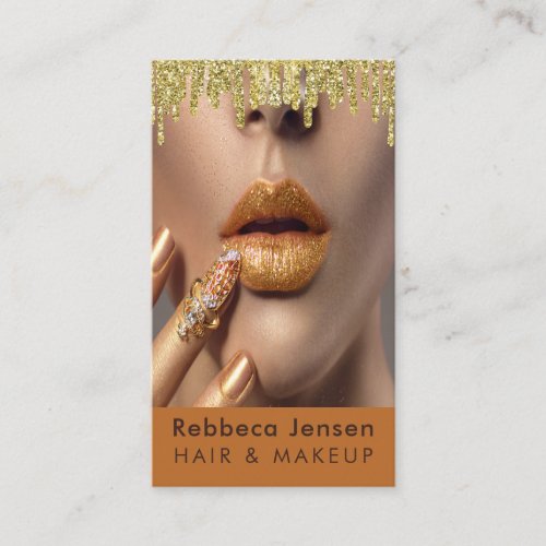 Glamorous Gold Glitter Drip Navy  Gold Glam Lips  Business Card
