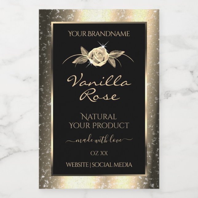 Glamorous Gold Glitter Floral Black Product Labels (Single Label)