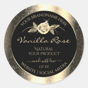 Glamorous Gold Glitter Floral Black Product Labels