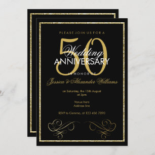 Glamorous Gold Glitter Frame 50th Wedding Invitation