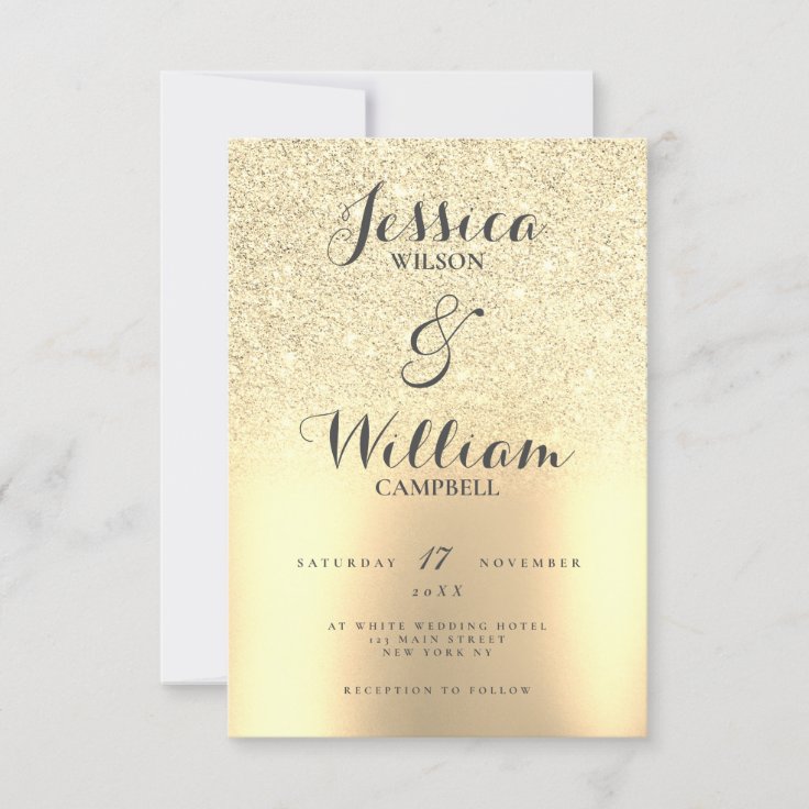 Glamorous gold glitter gradient theme wedding invitation | Zazzle