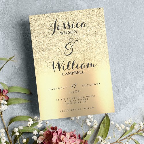 Glamorous gold glitter gradient theme wedding invitation