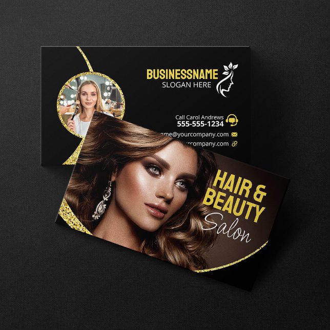Glamorous Gold Glitter Hair Stylist Beauty Salon Business Card (Creator Uploaded)