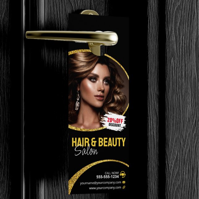 Glamorous Gold Glitter Hair Stylist Beauty Salon Door Hanger (Creator Uploaded)