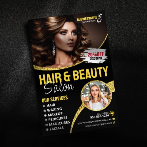 Glamorous Gold Glitter Hair Stylist Beauty Salon Flyer