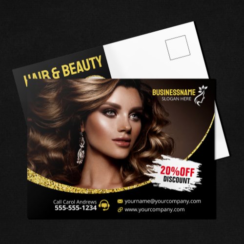 Glamorous Gold Glitter Hair Stylist Beauty Salon Postcard