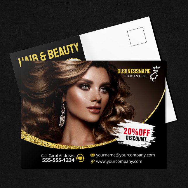 Glamorous Gold Glitter Hair Stylist Beauty Salon Postcard (Creator Uploaded)