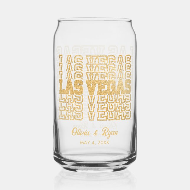 Glamorous Gold Glitter Las Vegas Wedding Glass  (Front)