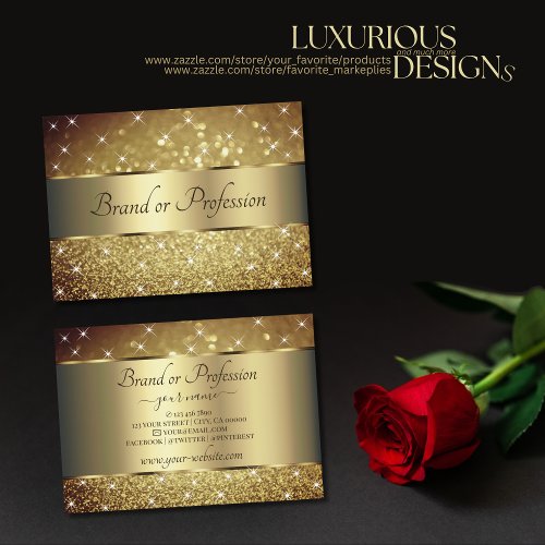 Glamorous Gold Glitter Luminous Stars Professional Business Card