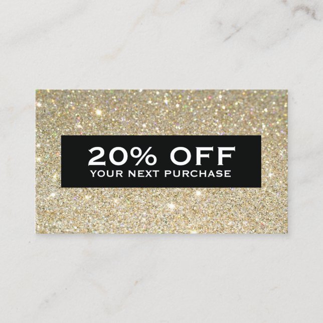Glamorous Gold Glitter Modern Beauty Coupon Card (Front)