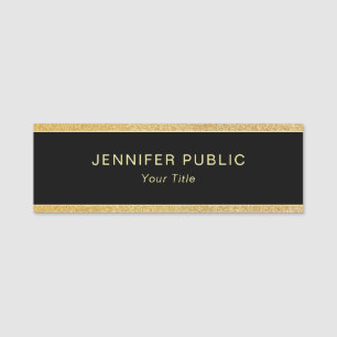 Glamorous Gold Glitter Modern Custom Rectangle Name Tag