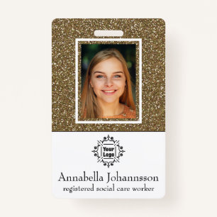 Glamorous Gold Glitter Photo Id & Name Badge