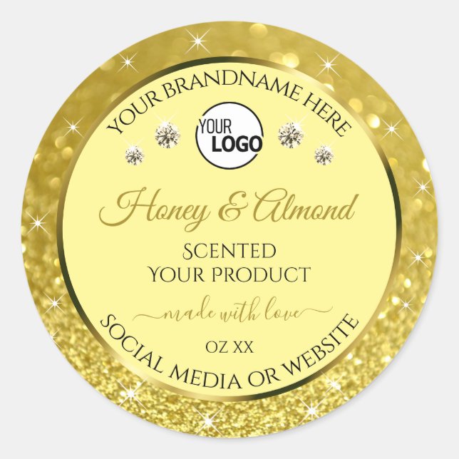 Glamorous Gold Glitter Product Label Logo Diamonds (Front)