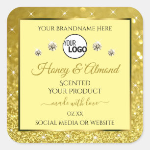 Glamorous Gold Glitter Product Label Logo Diamonds