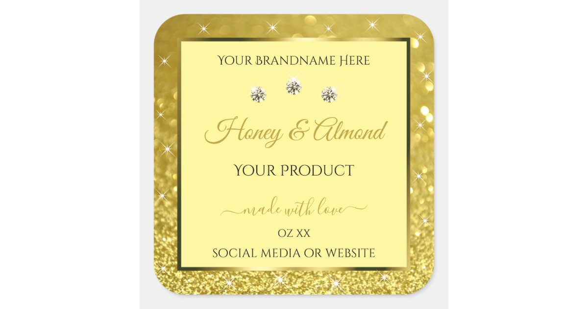 Glamorous Gold Glitter Product Labels Rhinestones | Zazzle
