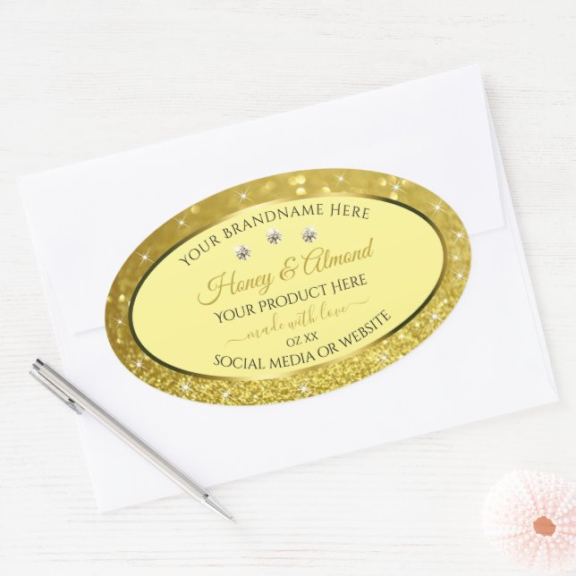 Glamorous Gold Glitter Product Labels Rhinestones (Envelope)