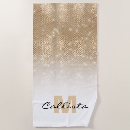 Glamorous Gold Glitter Sequin Ombre Monogram Beach Towel