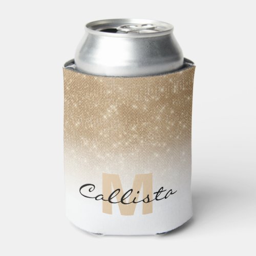 Glamorous Gold Glitter Sequin Ombre Monogram Can Cooler