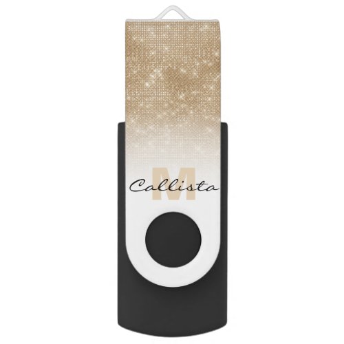 Glamorous Gold Glitter Sequin Ombre Monogram Flash Drive