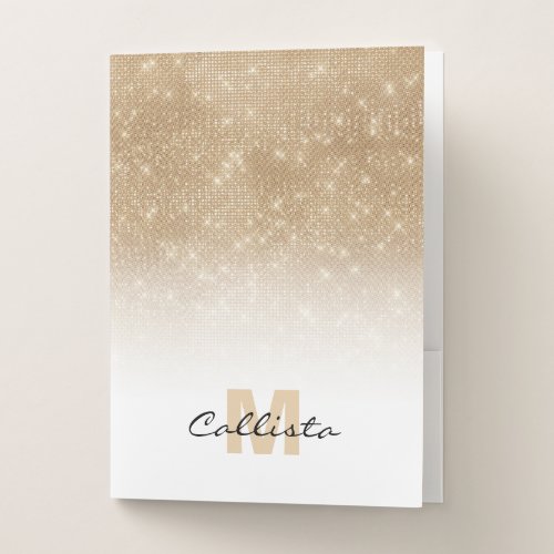 Glamorous Gold Glitter Sequin Ombre Monogram Pocket Folder