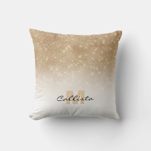 Glamorous Gold Glitter Sequin Ombre Monogram Throw Pillow