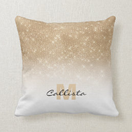 Glamorous Gold Glitter Sequin Ombre Monogram Throw Pillow