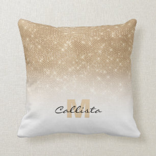 Glamorous Gold Glitter Sequin Ombre Monogram Throw Pillow