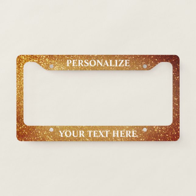 Glamorous gold glitter sparkle custom license plate frame (Front)