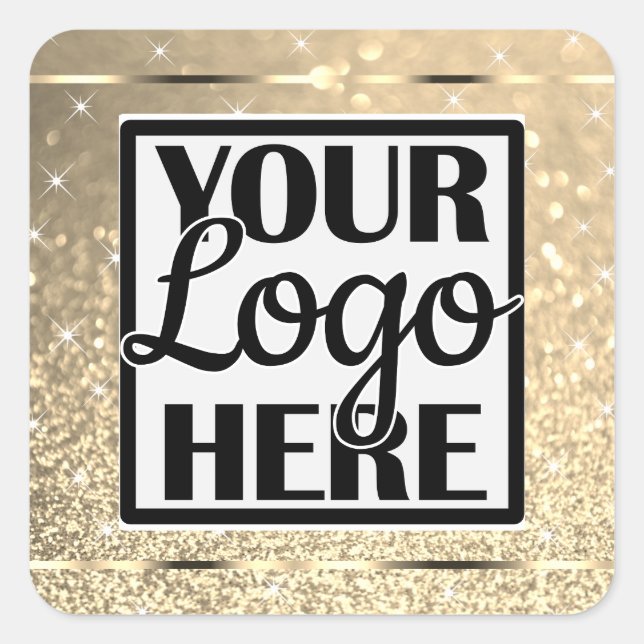 Glamorous Gold Glitter Sparkle Stars with Logo Square Sticker (Front)