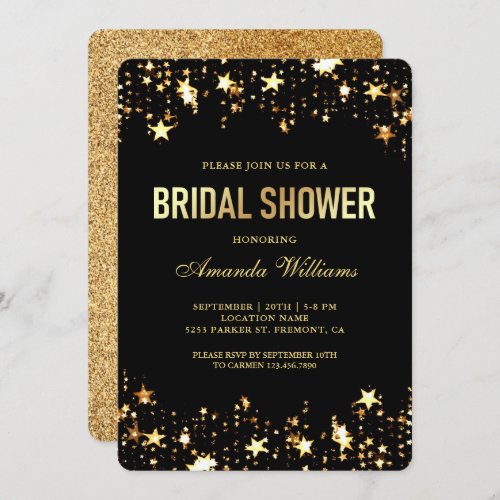 Glamorous Gold Glitter Star Confetti Bridal Shower Invitation